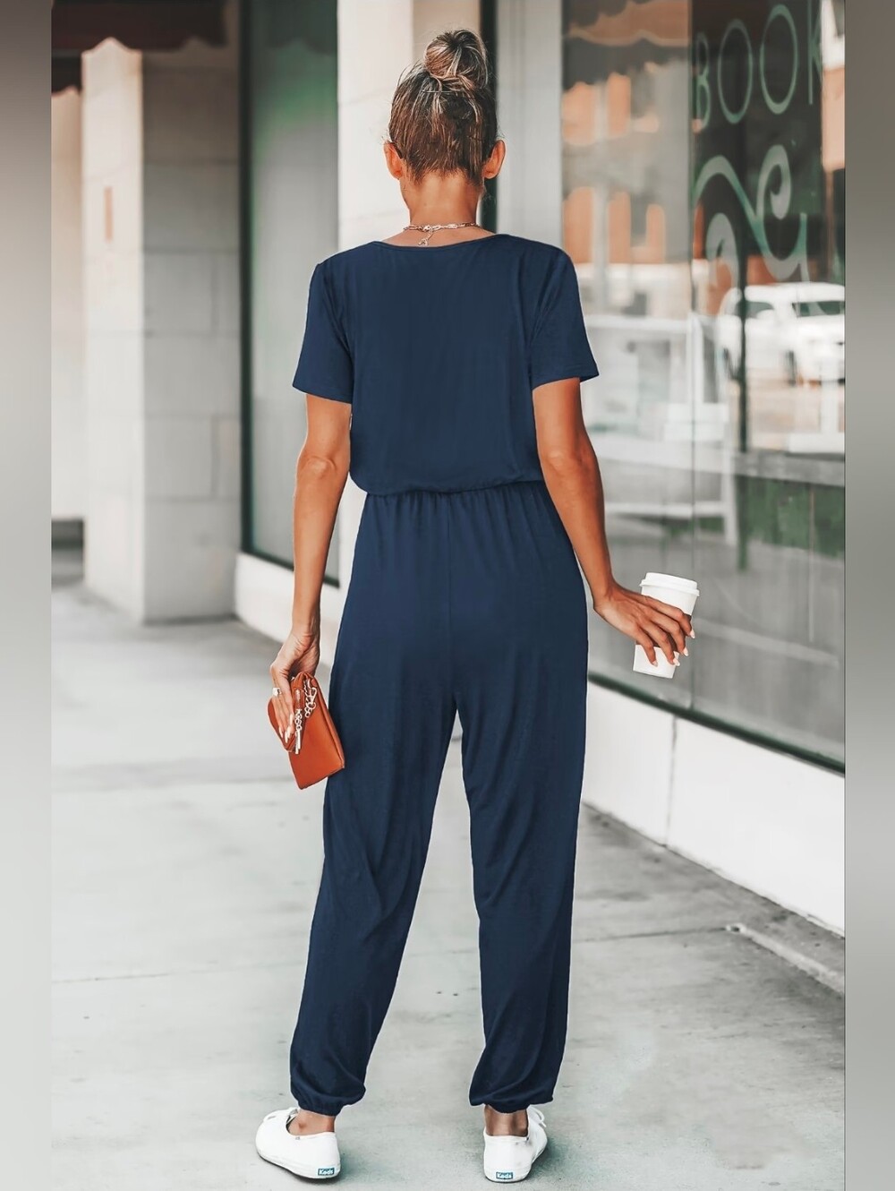 NWT Cupshe Navy V-Neck Short-Sleeve Jumpsuit, Medium - Picture 2 of 7